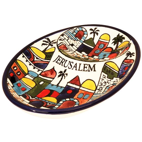 Armenian Ceramic Jerusalem Double 'Snack' Dip Dish - Made in the Holy Land - view 3