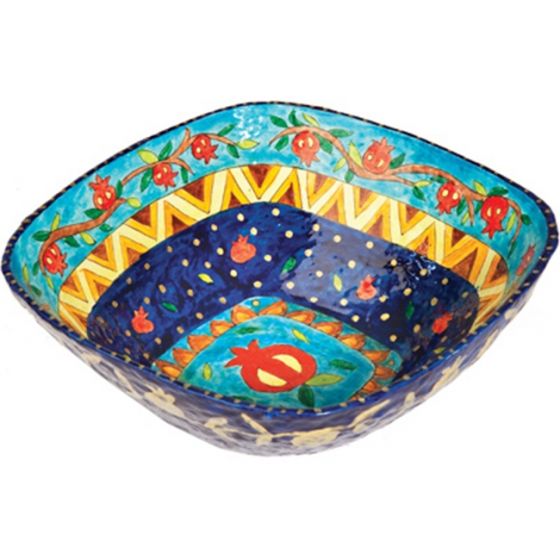 Yair Emanuel Hand-Painted & Lacquered Paper Mache 'Pomegranate' Serving Dish - Blue