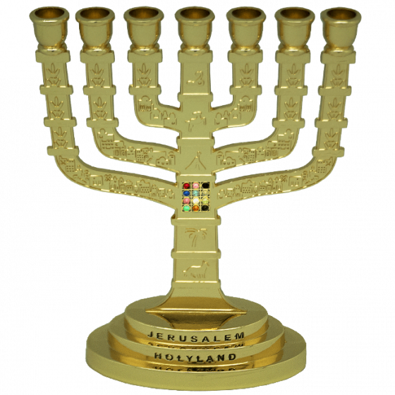 Gold Plated 12 Tribes Jerusalem Menorah