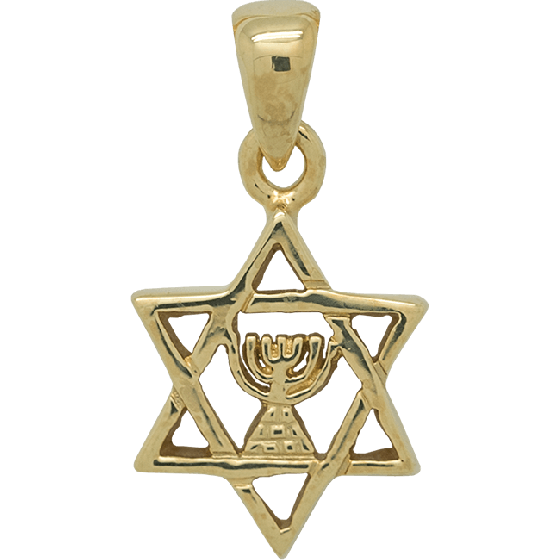 Gold Plated Star of David with Menorah Pendant
