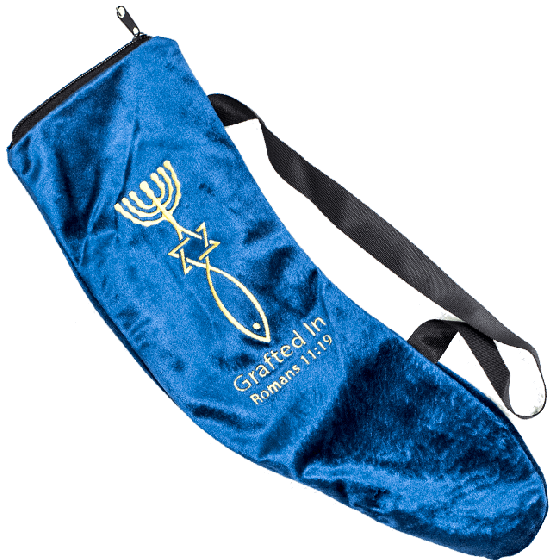 Ram's Horn Shofar Bag | Grafted In - Messianic Seal of Jerusalem | Blue Velvet