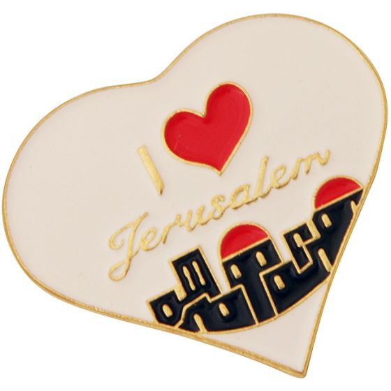 Heart Shaped Lapel Pin with 'I Love Jerusalem' - Jerusalem Heart Badge