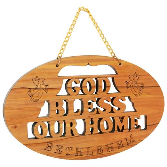 God Bless Our Home Olive Wood Wall Plaque