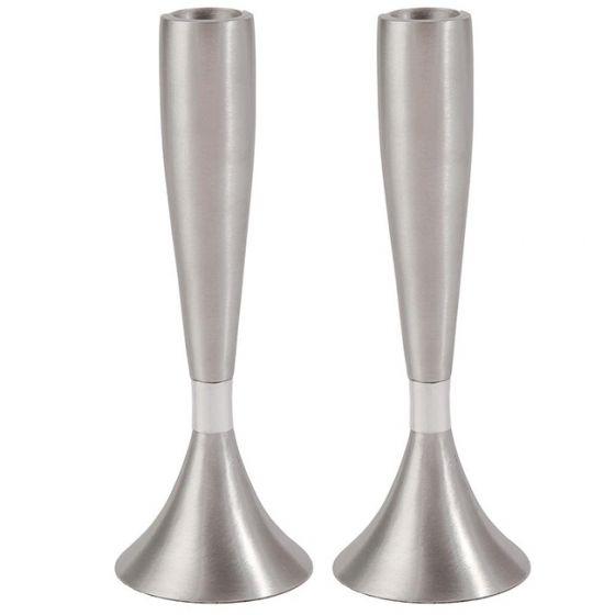 Yair Emanuel Modern Shabbat Anodized Aluminum Candle Holders - Silver