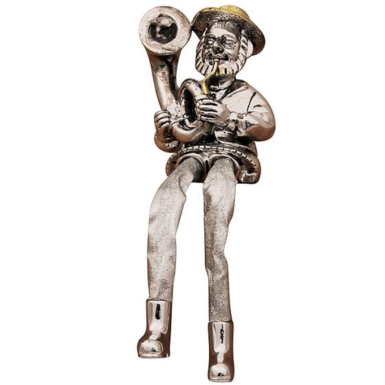 Rabbi Figurine - Silver - Blowing the Trombone