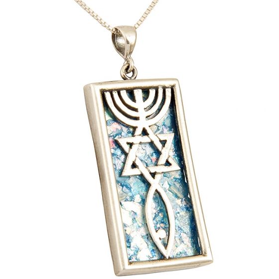 Roman Glass 'Grafted In' Messianic Pendant - Sterling Silver - Large - Made in Israel