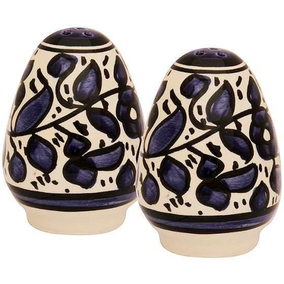 Armenian Ceramic Blue Flowered 'Salt and Pepper' Pots - Handmade in Jerusalem