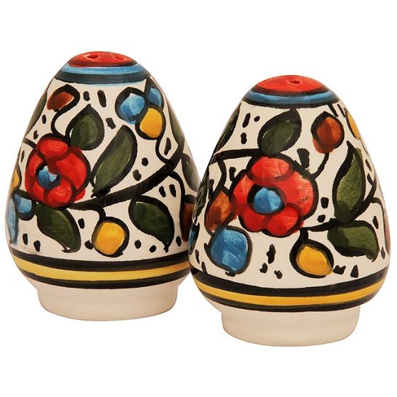 Armenian Ceramic Flowered 'Salt and Pepper' Pots - Handmade in Jerusalem