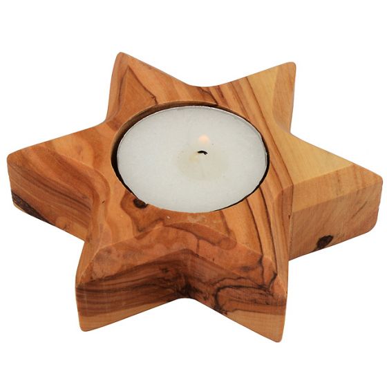 Olive Wood Star of David Candle Holder from Israel