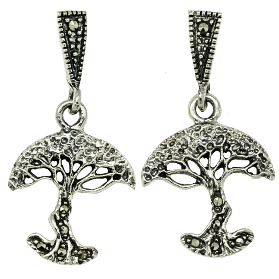 Tree of Life Earrings, Sterling Silver and Marcasite