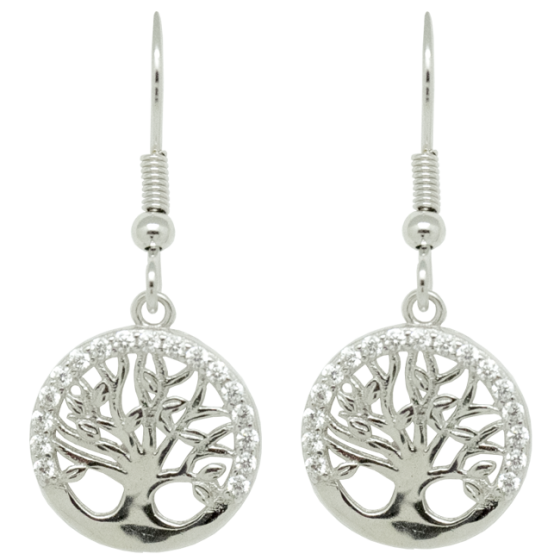 Tree of Life Earrings Sterling Silver and Zircon