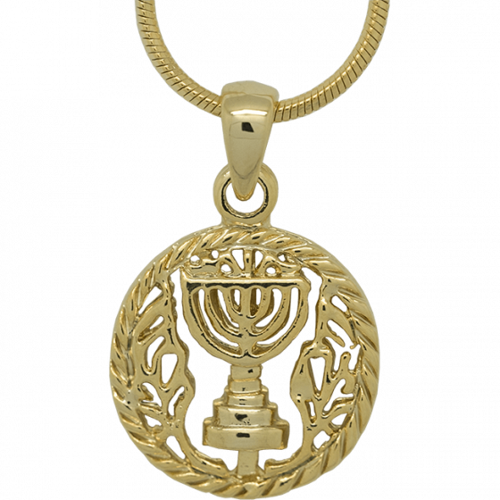 Yellow Rhodium Emblem of Menorah Pendant