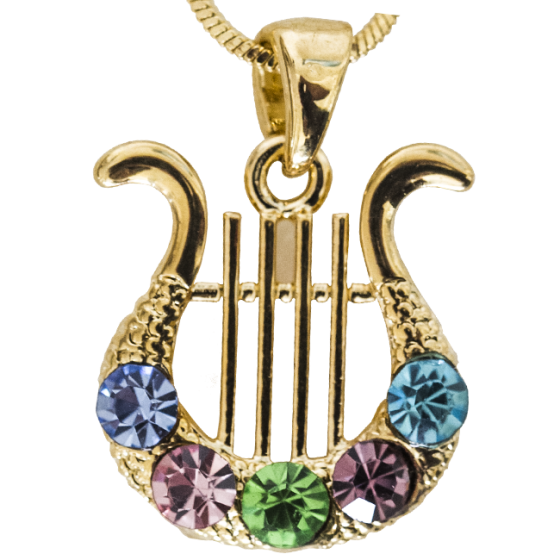 Yellow Rhodium Harp with Colorful Stones Necklace
