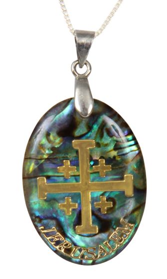 Abalone mother of pearl Jerusalem cross pendant
