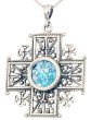 Roman Glass 'Jerusalem Cross' Decorated Five-Fold Cross Pendant - Sterling Silver - Holy Land Jewelry