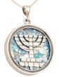 Roman Glass 'Jerusalem Walls Menorah' Sterling Silver Pendant - Made in Israel