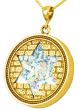 Roman Glass 'Jerusalem Walls - Star of David' Round 14k Gold Pendant - Made in Israel