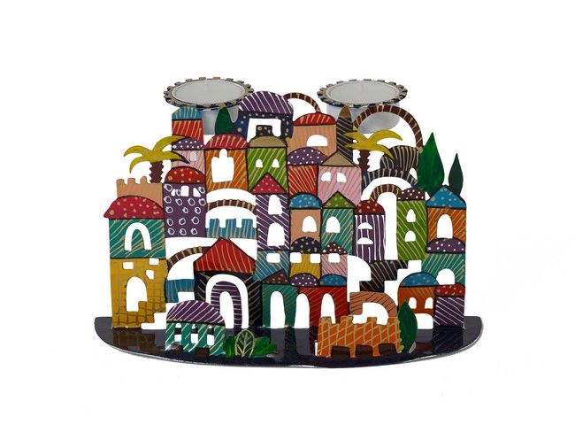 Yair Emanuel Laser Cut Hand Painted Shabbat Candle Holder – Jerusalem