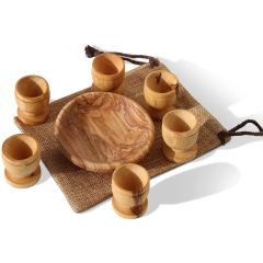 The Lord's Supper - Communion Bread Plate and Six 1.5 inch Olive Wood Cups