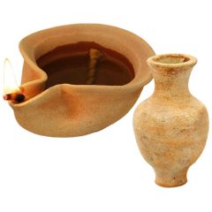 Clay Oil Lamp - Canaanite with Jar