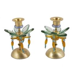 Yair Emanuel Hand Painted Pomegranate Design Anodized Aluminum Candlesticks