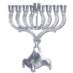 Chanukah Menorah with Flowers. Silver