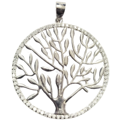 Circle Sterling Silver and Zircon Tree of Life Pendant