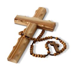 Olive Wood Cross with Rosary