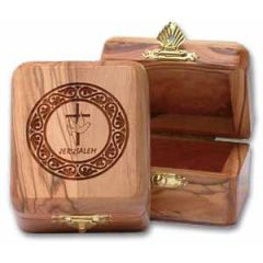 Small Olive Wood Star of David with Menorah Box