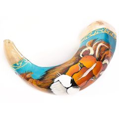 Ram's Decorated Shofar By Artist Sarit Romano - Lion of Juda