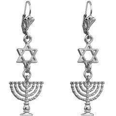 Menorah Star of David Earrings - Oxidized