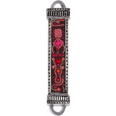 Yair Emanuel Embroidered Beads Aluminium Mezuzah Case | Red & Black