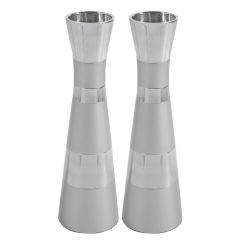 Yair Emanuel Large Anodized Aluminum Candlesticks - Shade of Silver