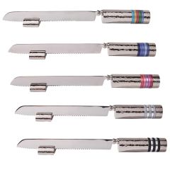 Yair Emanuel Hammered Nickel Challah / Bread Knife with Colored Rings - Range of Colors