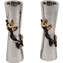 Yair Emanuel Pair of Hammered Stainless Steel Pomegranate Candle Holders - Large