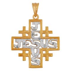 'Jerusalem Cross' Silver Christian Pendant with Crystal Red Square Design