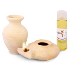 Clay Oil Lamp - Herodian with Jar and Galilee Olive Oil