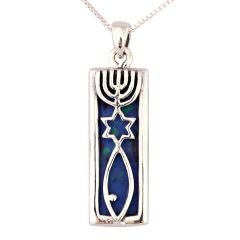 'Grafted In' 925 Sterling Silver Messianic Symbol mounted on King Solomon Stone (The Eilat Stone) Pendant
