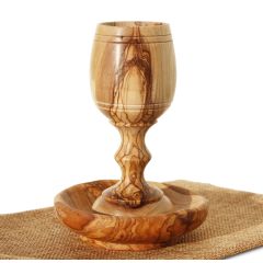 The Lord's Supper Cup & Round Bread Dish - Made in Bethlehem from 'Grade A' Olive Wood