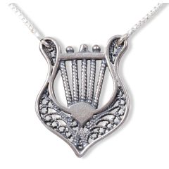 King David Harp silver pendant Handmade in Jerusalem
