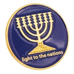 Blue Enamel Gold Menorah 'Light Unto The Nations' Lapel Pin Badge