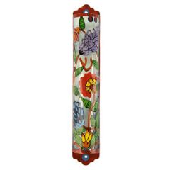 Yair Emanuel | Laser Cut Hand Painted Metal 'Flowers' with 'SHIN' Mezuzah