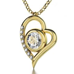 Nano 24k Gold Scripture 'The LORD's Prayer' Inscribed in Hebrew on Swarovski - 3 Micron Gold Plate 'Heart' Necklace