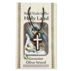 Olive Wood with Mother of Pearl and 'Cross' inlay Necklace - Made in the Holy Land