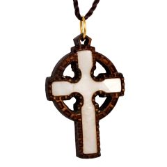 Olive Wood with Mother of Pearl and 'Cross' inlay Necklace - Made in the Holy Land