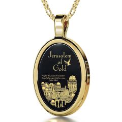 Nano 24k Gold Scripture Inscribed 'Psalm 122:6' Onyx inside 14k Gold Oval Necklace