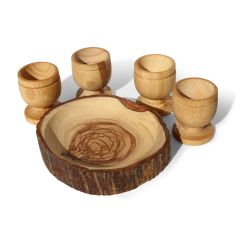 The Lord's Supper Cup - olive wood Bread Tray & 4 mini communion  Cups - Made in Bethlehem from 'Grade A' Olive Wood