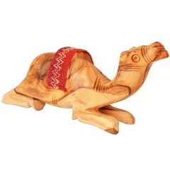 Olive Wood Camel with Embroidered Saddle - Sitting - Made in Bethlehem