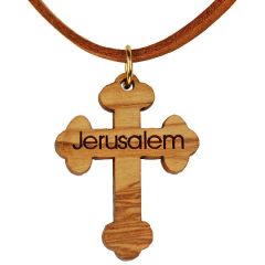 Olive Wood Cross Pendant - Jerusalem