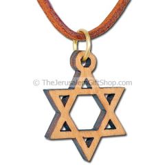 Olive Wood Star of David Pendant